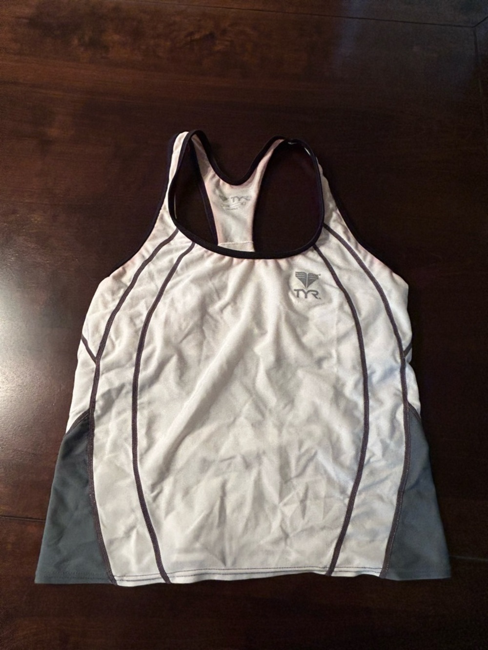 TYR White and Gray Racerback Training Tank with Contrast Piping